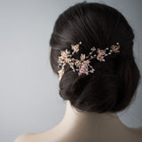 Rose Gold and Blush Crystal Beads Leafy Hair Clip - Hair Clips - Cassandra Lynne
