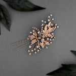 Rose Gold Bridal Hair Pin of Crystals and Leaves - Hair Pins - Cassandra Lynne