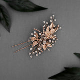 Rose Gold Bridal Hair Pin of Crystals and Leaves - Hair Pins - Cassandra Lynne
