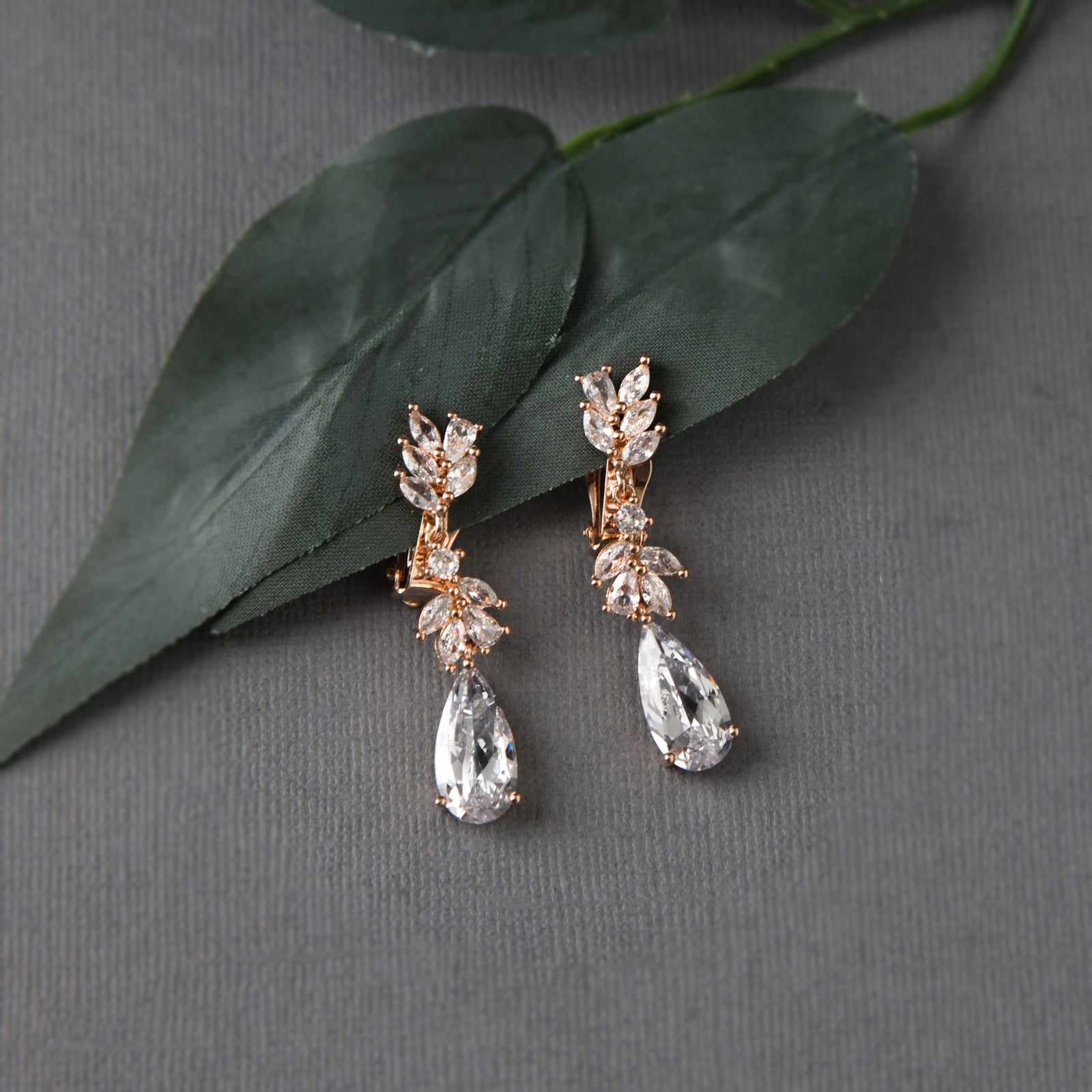 Clip-On CZ Elongated Pear Drop Earrings - Cassandra Lynne