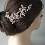 Rose Gold Crystal Floral Bridal Hair Clip - Hair Clips - Cassandra Lynne