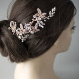 Rose Gold Crystal Floral Bridal Hair Clip - Hair Clips - Cassandra Lynne