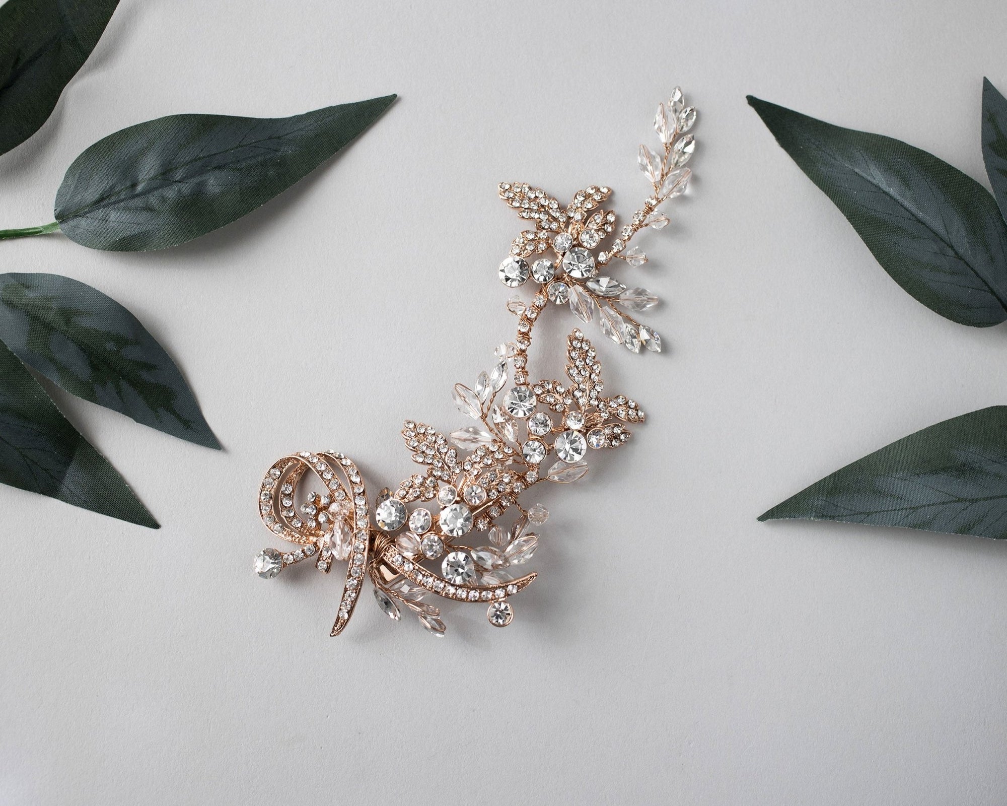Rose Gold Crystal Floral Bridal Hair Clip - Hair Clips - Cassandra Lynne