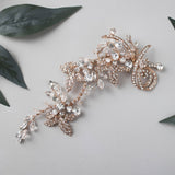 Rose Gold Crystal Floral Bridal Hair Clip - Hair Clips - Cassandra Lynne