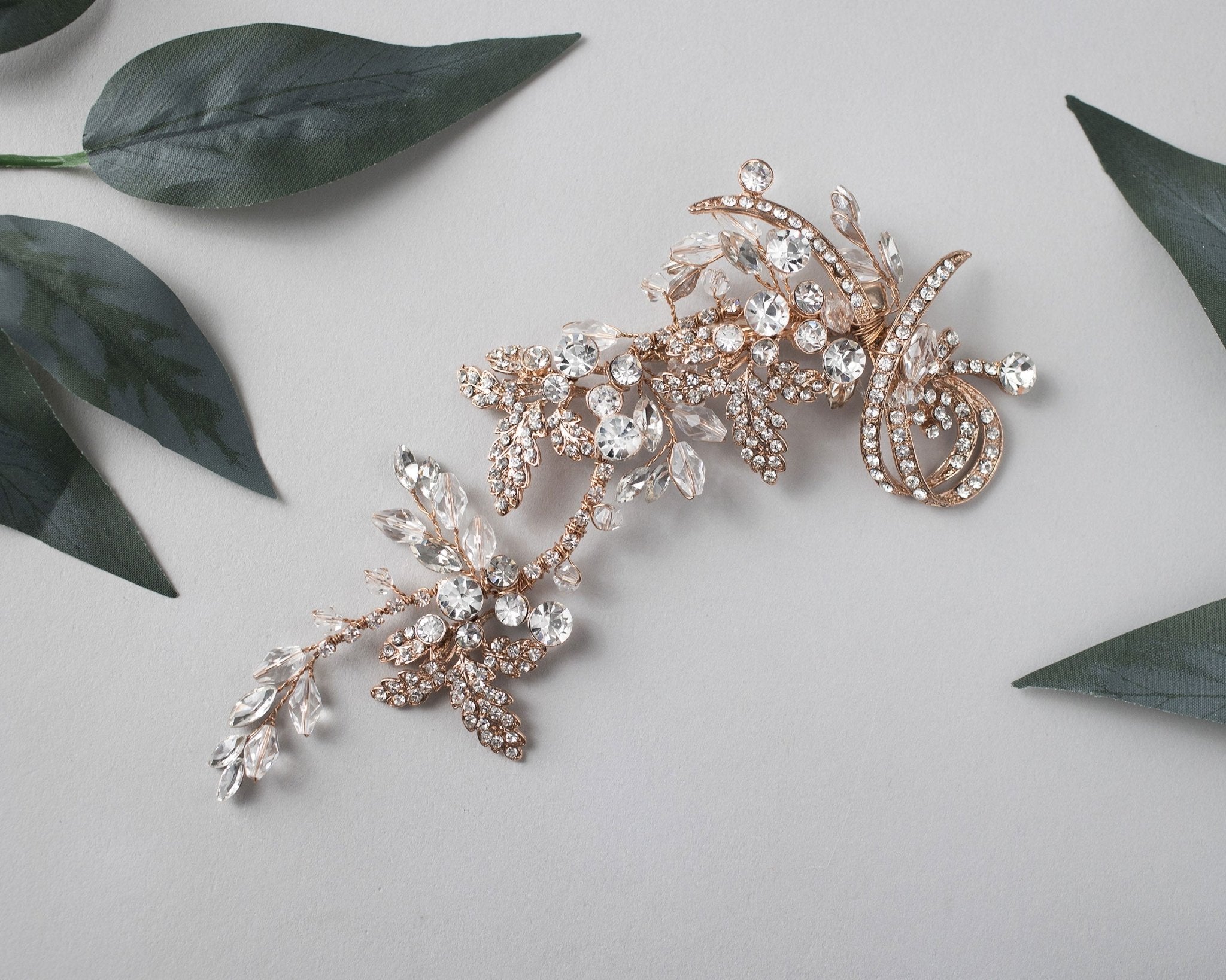 Rose Gold Crystal Floral Bridal Hair Clip - Hair Clips - Cassandra Lynne