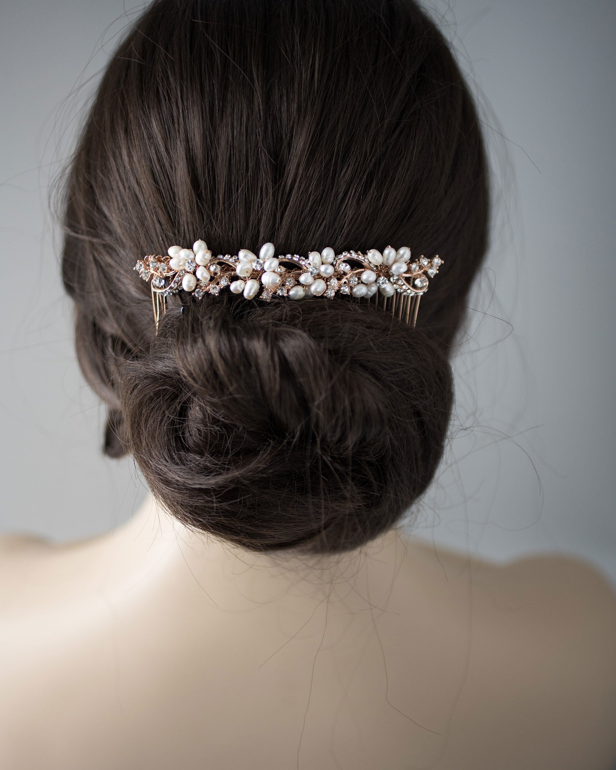Rose Gold Cultured Pearl Bridal Hair Comb
