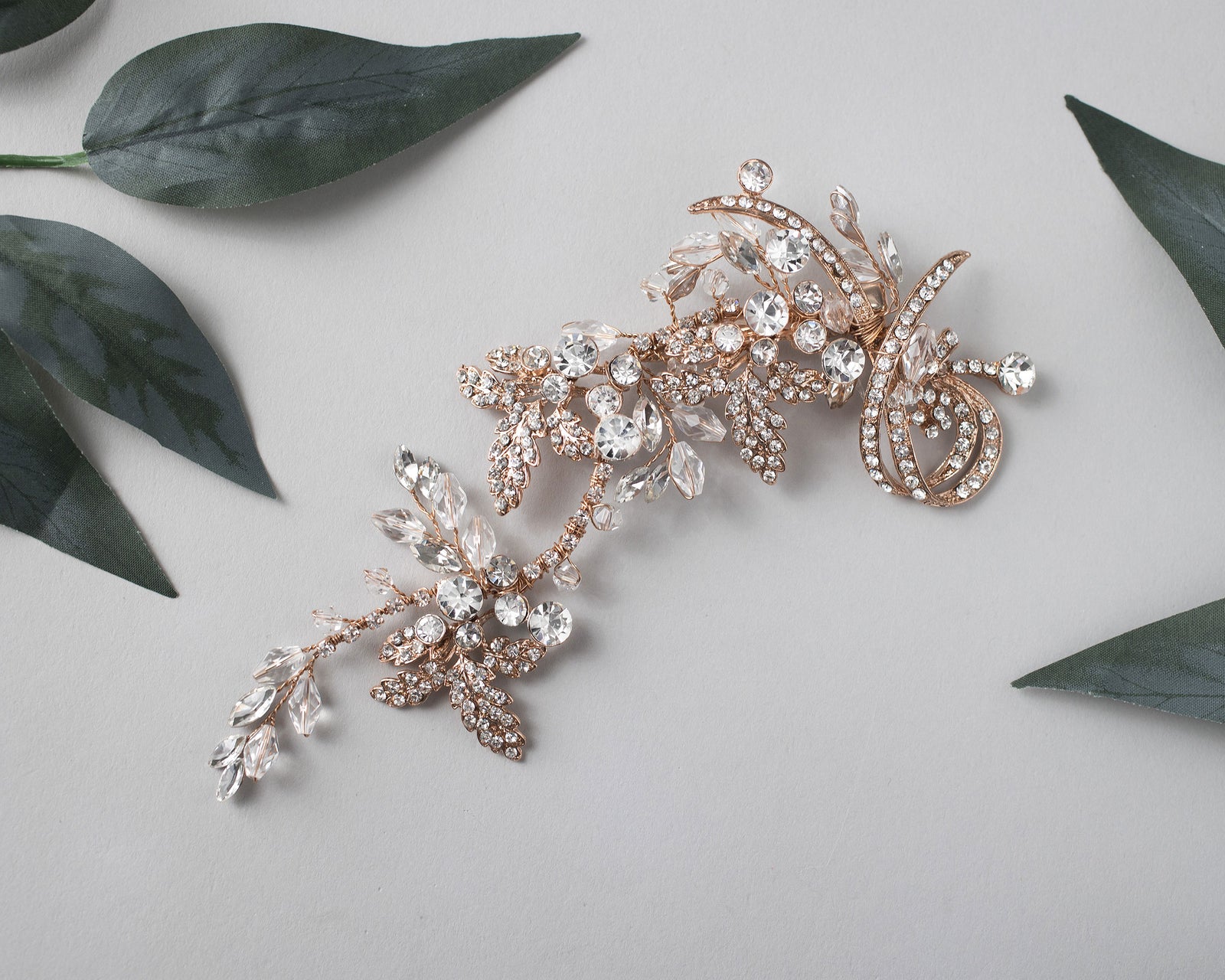 Rose Gold Crystal Floral Bridal Hair Clip