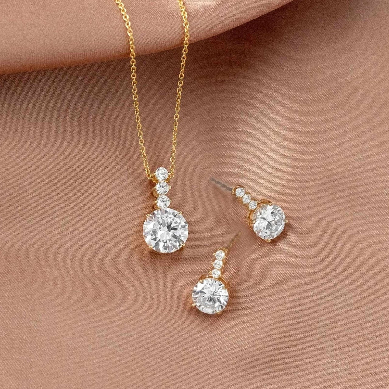 Round CZ Jewel Pendant Necklace Earring Set - Necklace Set - Cassandra Lynne