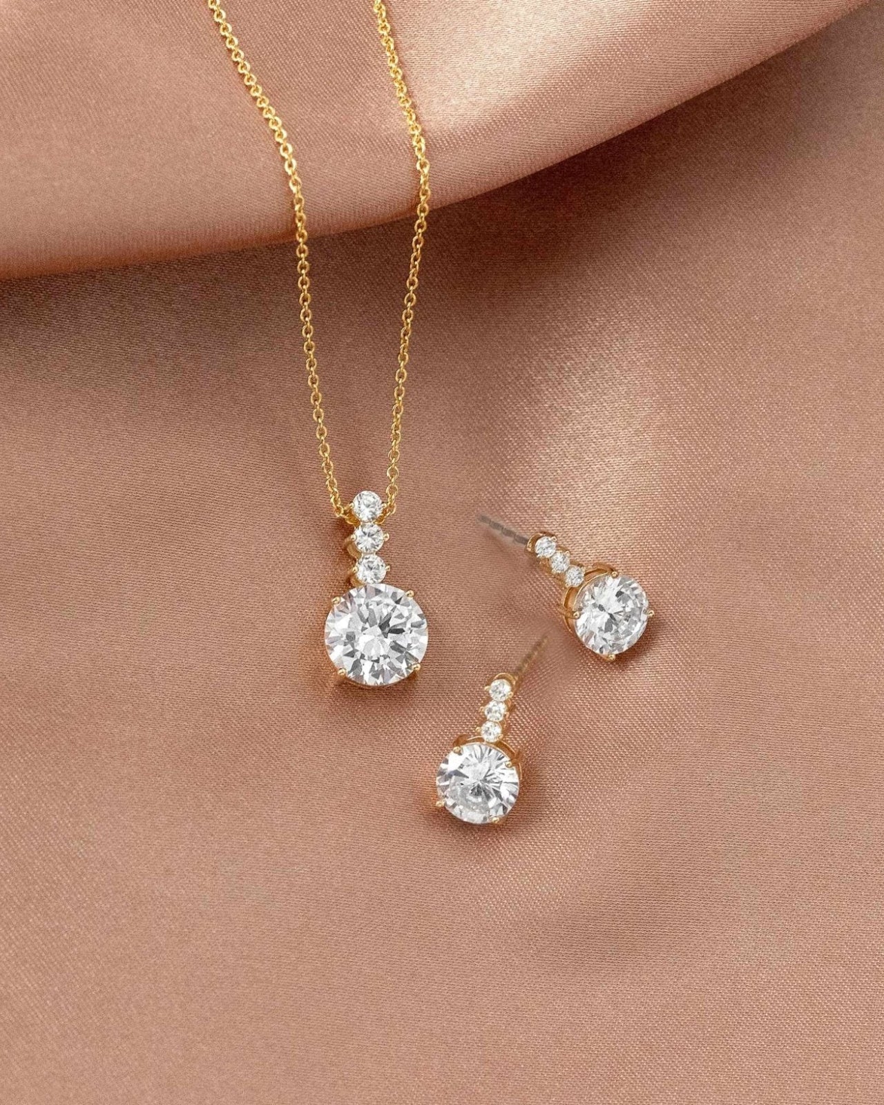 Round CZ Jewel Pendant Necklace Earring Set - Necklace Set - Cassandra Lynne