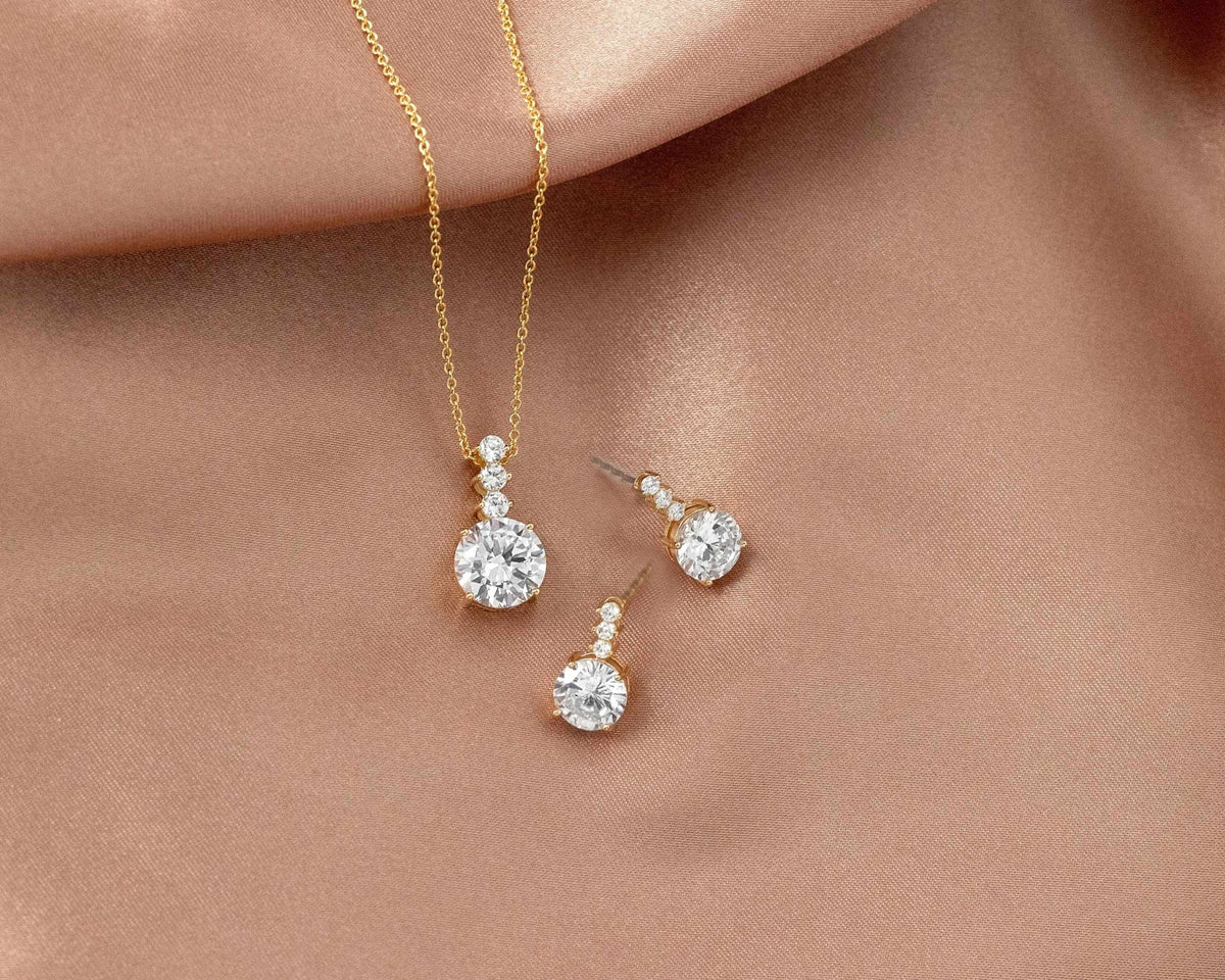 Round CZ Jewel Pendant Necklace Earring Set - Necklace Set - Cassandra Lynne