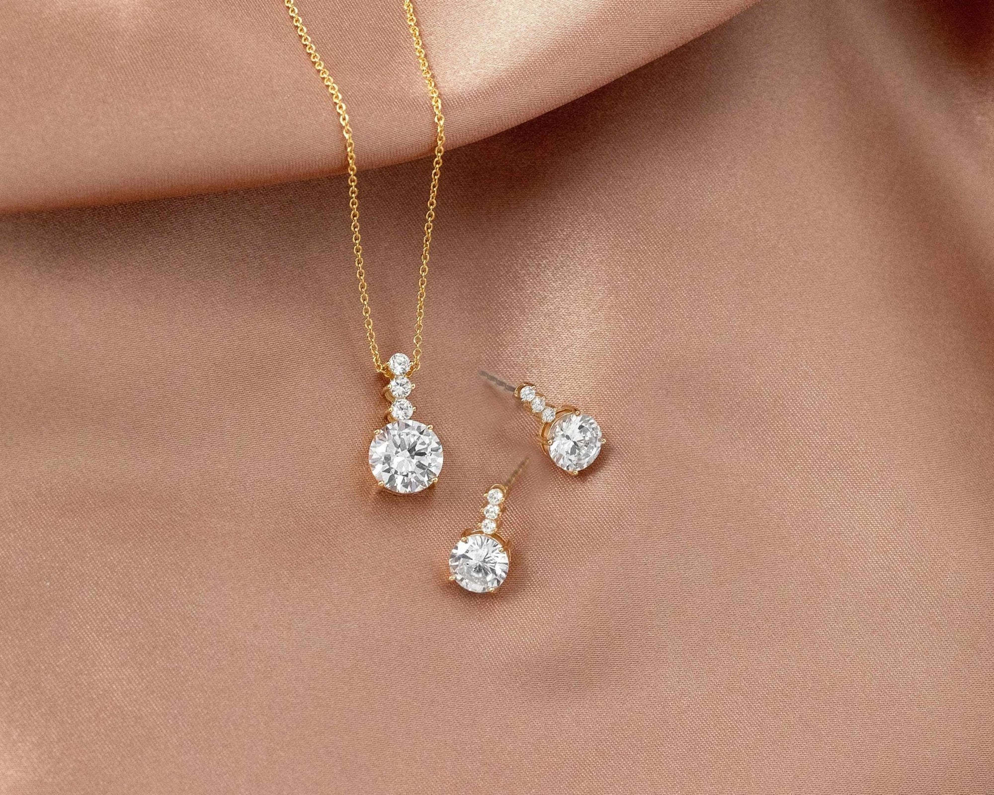 Round CZ Jewel Pendant Necklace Earring Set - Necklace Set - Cassandra Lynne