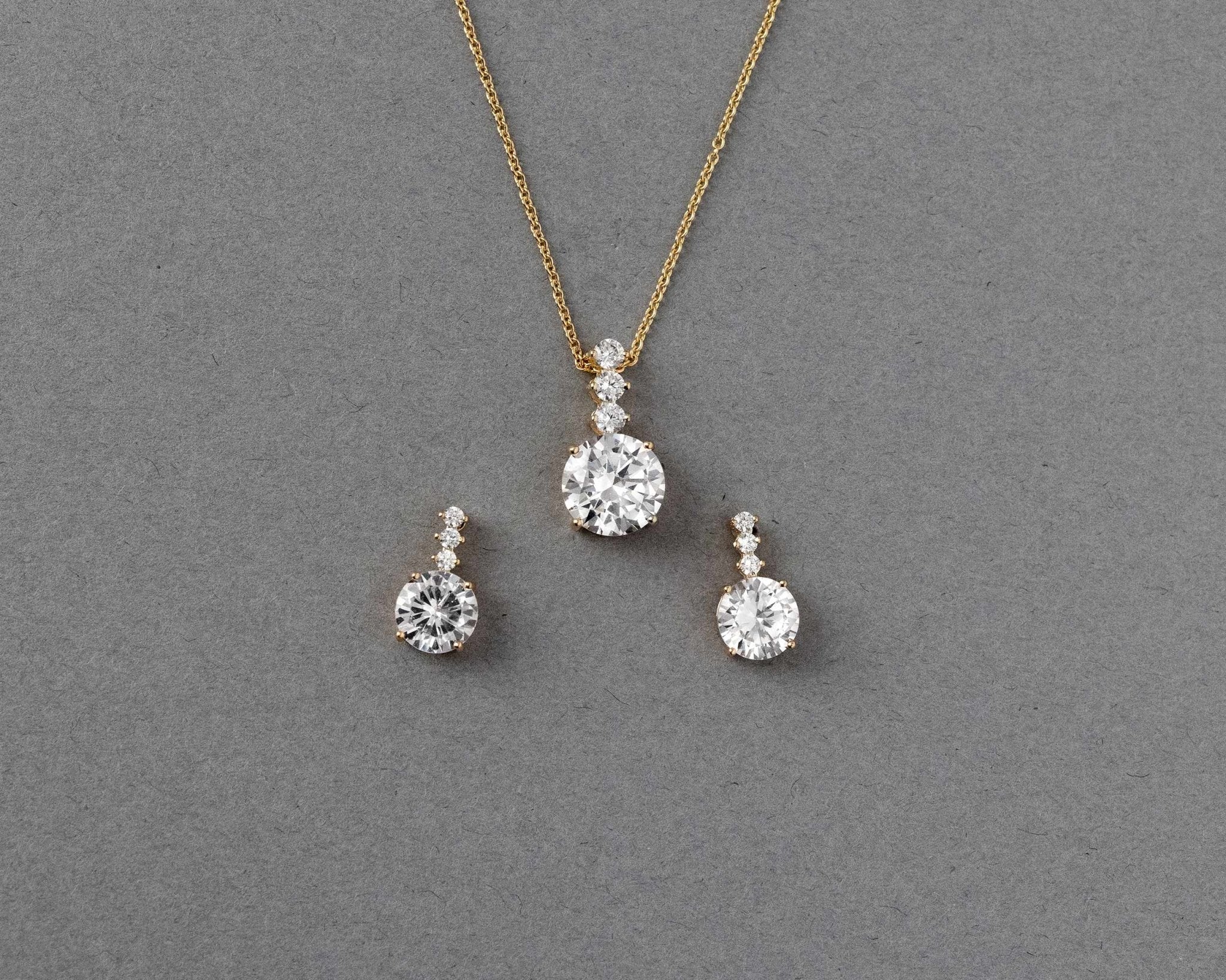 Round CZ Jewel Pendant Necklace Earring Set - Necklace Set - Cassandra Lynne