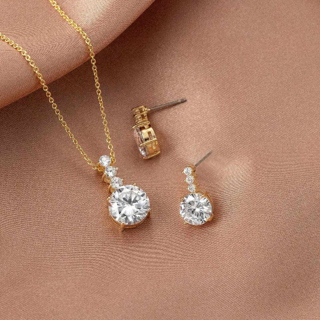 Round CZ Jewel Pendant Necklace Earring Set - Necklace Set - Cassandra Lynne