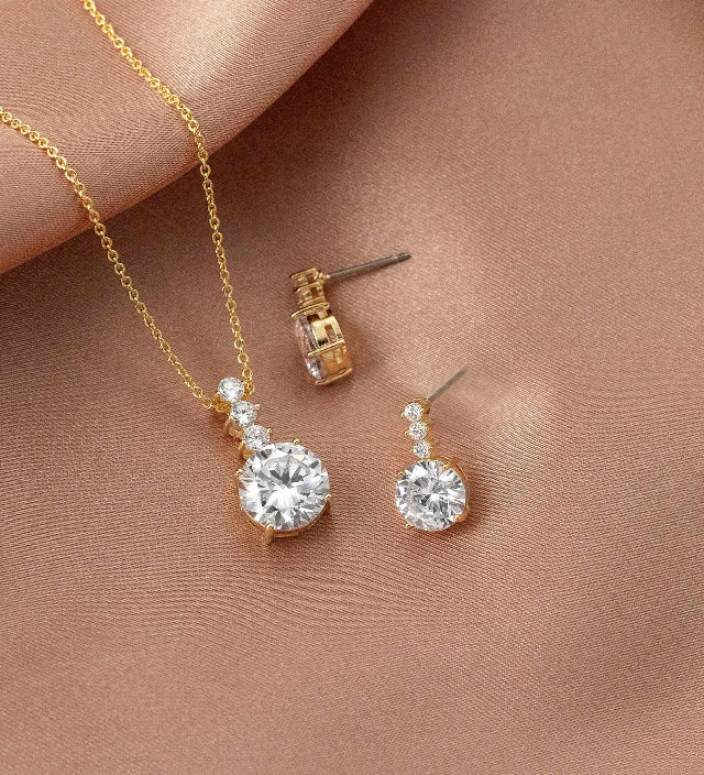 Round CZ Jewel Pendant Necklace Earring Set - Necklace Set - Cassandra Lynne