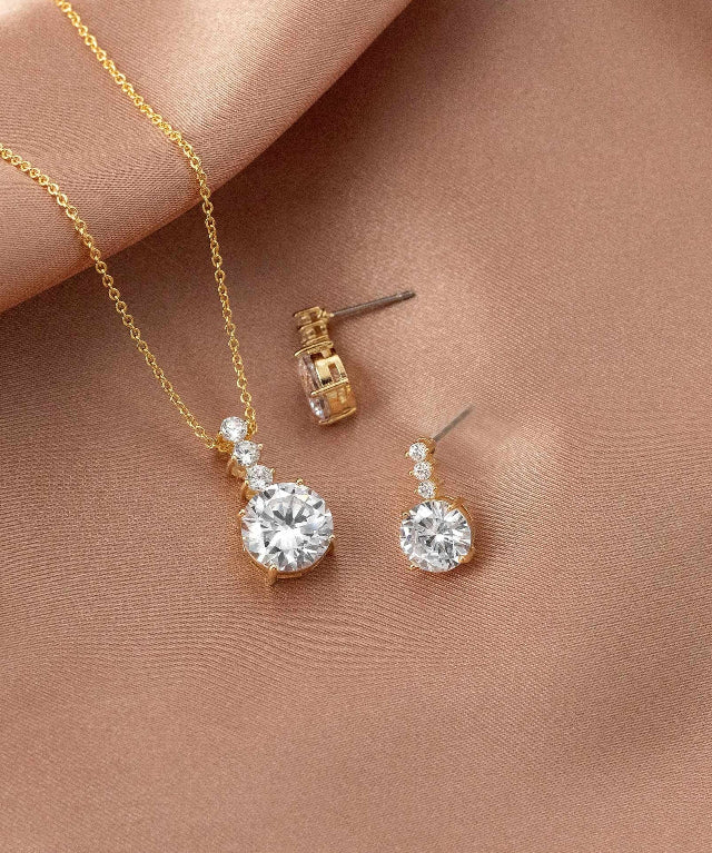 Round CZ Jewel Pendant Necklace Earring Set - Necklace Set - Cassandra Lynne
