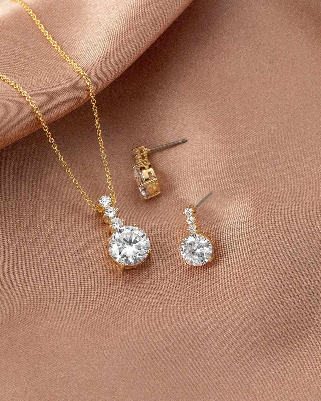 Round CZ Jewel Pendant Necklace Earring Set - Necklace Set - Cassandra Lynne