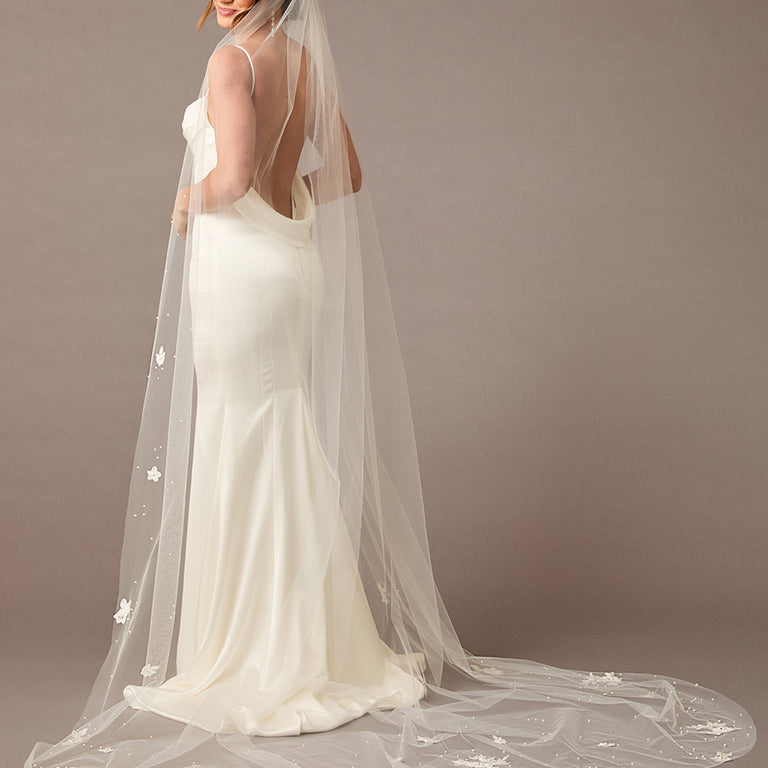 Cathedral Veil With Scattered Lace Pearls and Rhinestones - Cassandra Lynne
