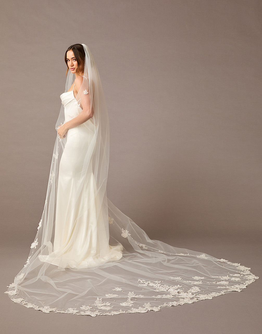 Royal Cathedral Veil With Sequined Lace and Pearls - Cassandra Lynne