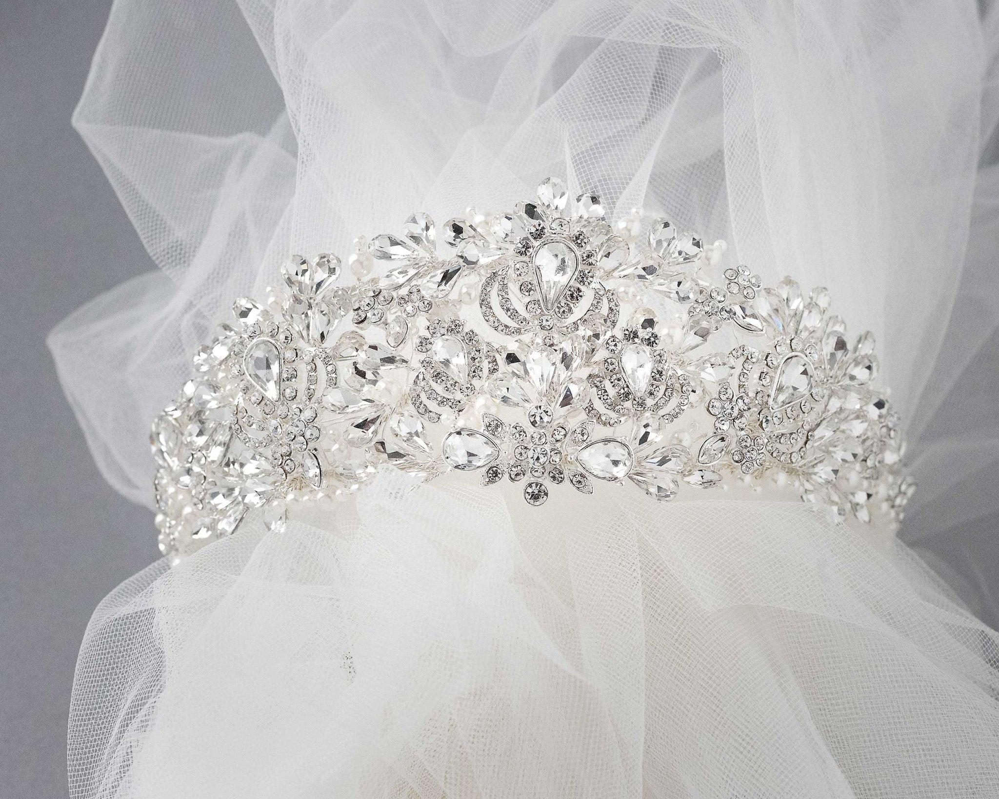 Royal Pearl and Teardrop Crystal Crown - Tiara - Cassandra Lynne