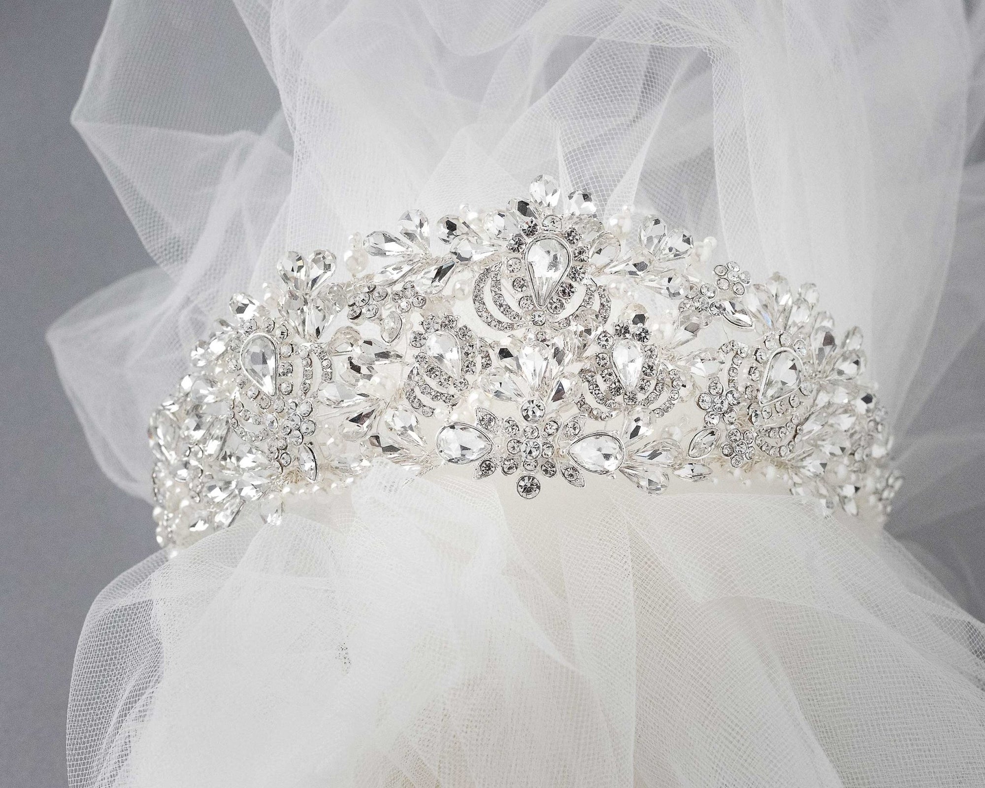Royal Pearl and Teardrop Crystal Crown - Tiara - Cassandra Lynne