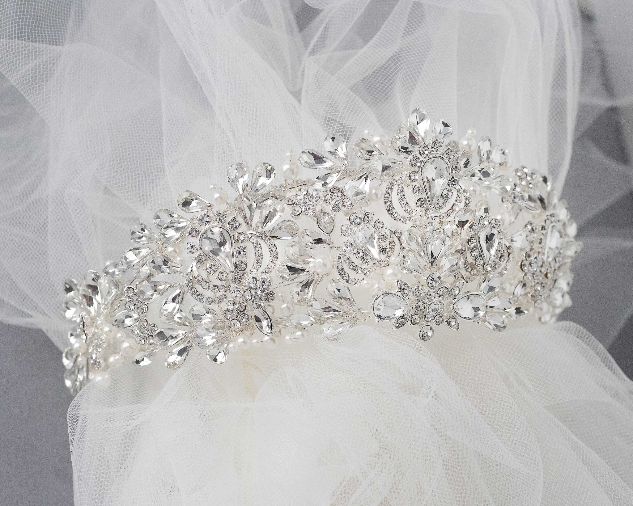 Royal Pearl and Teardrop Crystal Crown - Tiara - Cassandra Lynne