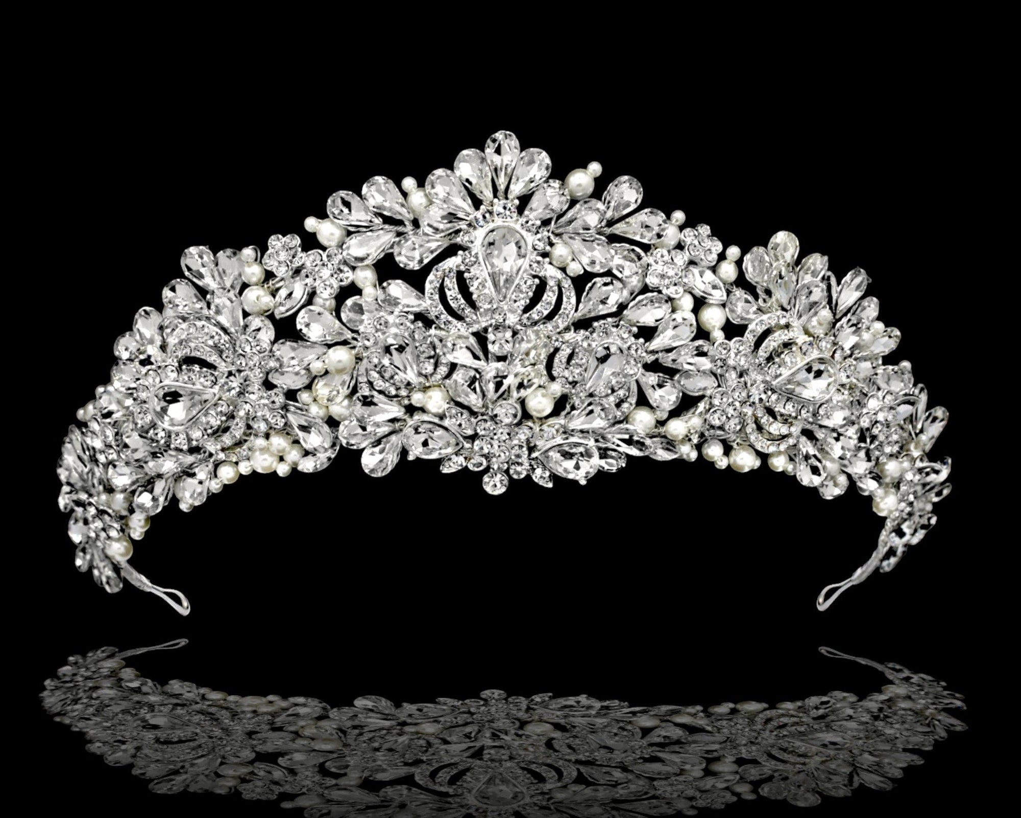 Royal Pearl and Teardrop Crystal Crown - Tiara - Cassandra Lynne