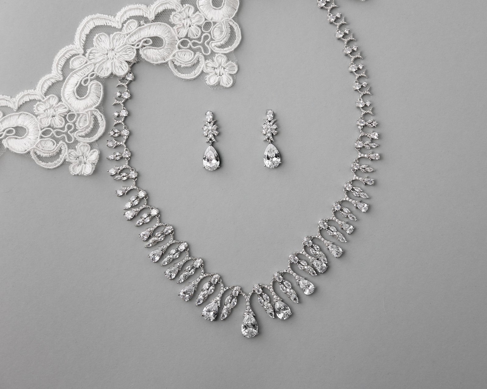 Scalloped Water Drop CZ Necklace Set- Cassandra Lynne