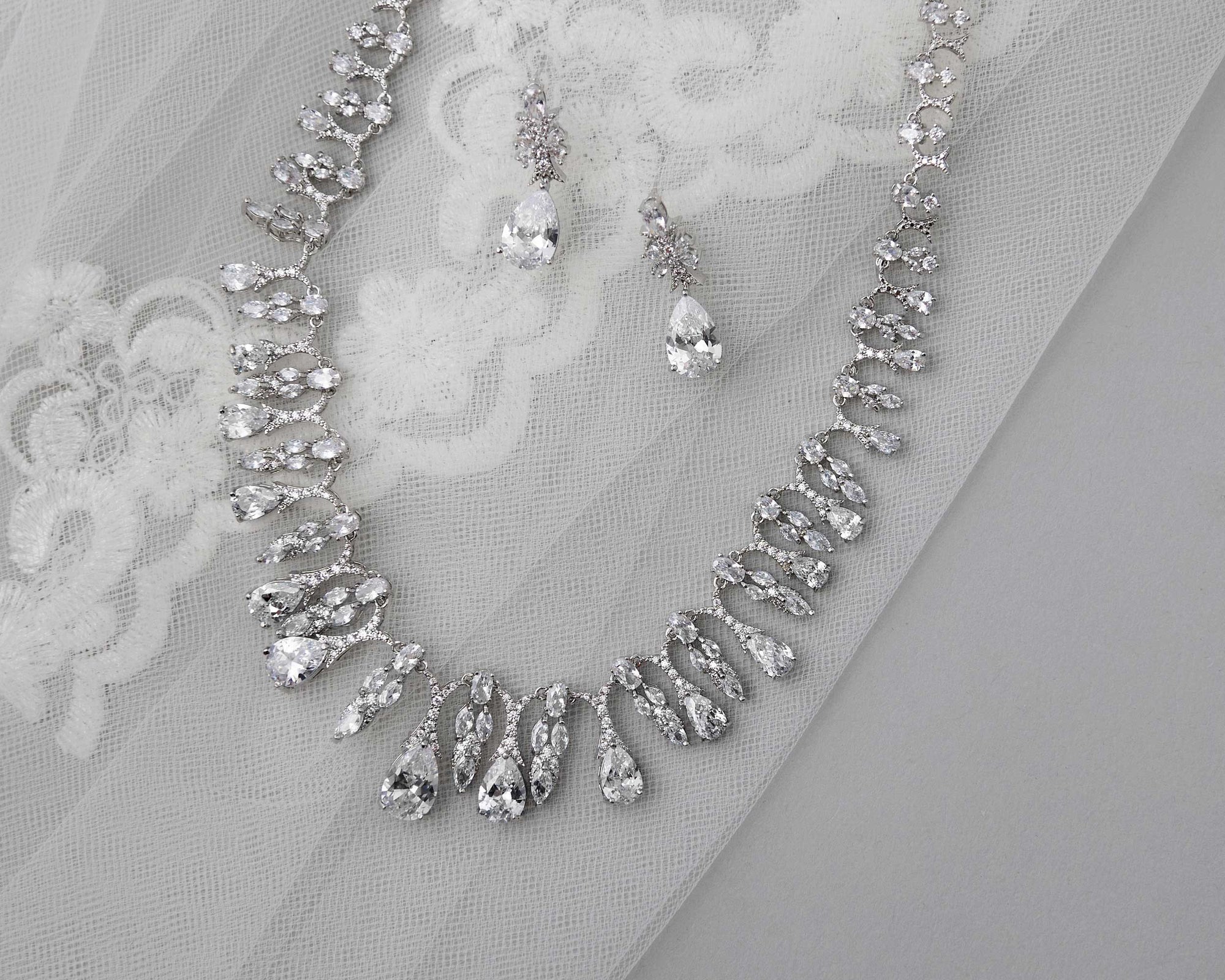 Scalloped Water Drop CZ Necklace Set- Cassandra Lynne