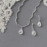 Scalloped CZ Wedding Necklace and Earrings - Necklace Set - Cassandra Lynne