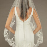 Fingertip Wedding Veil Finished Scallop Edge and Beads