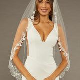 Fingertip Wedding Veil Finished Scallop Edge and Beads