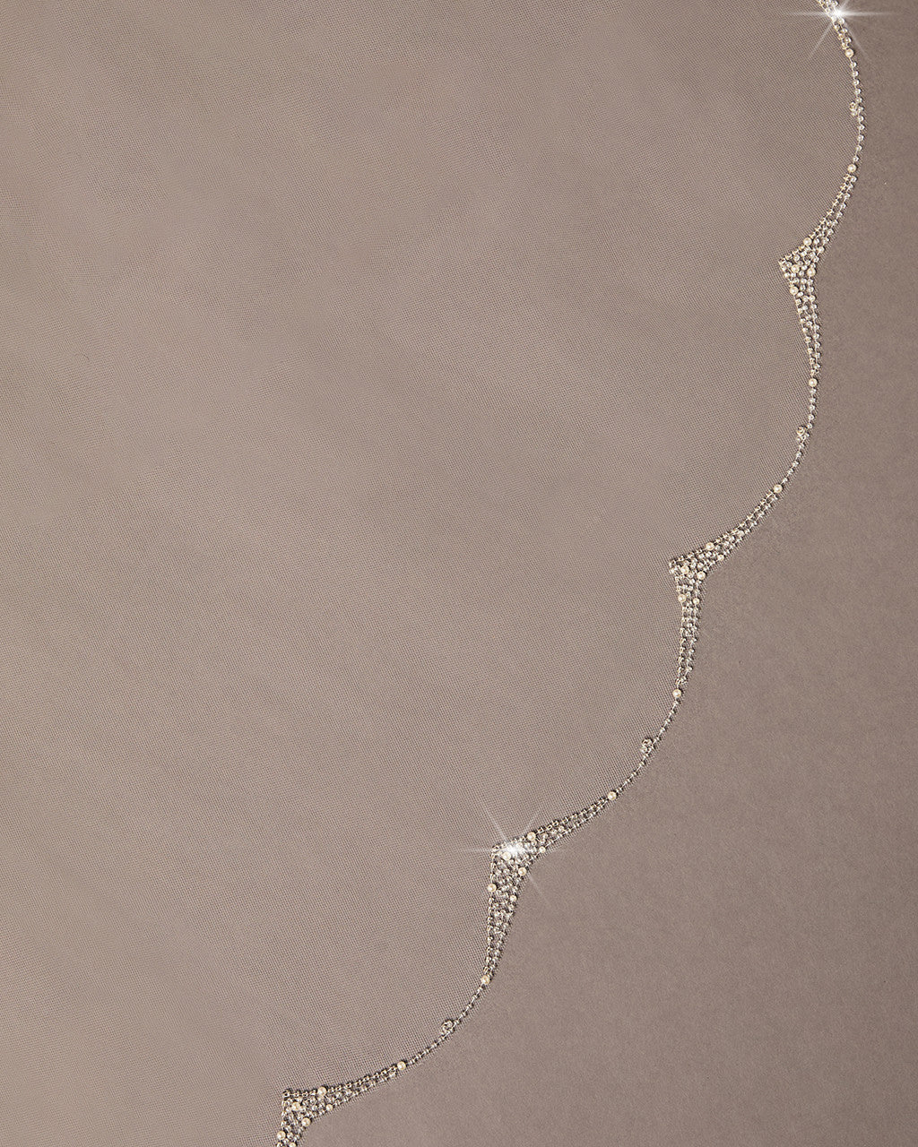 Scalloped Bridal Veil Covered in Pearls and Beads Detail Image