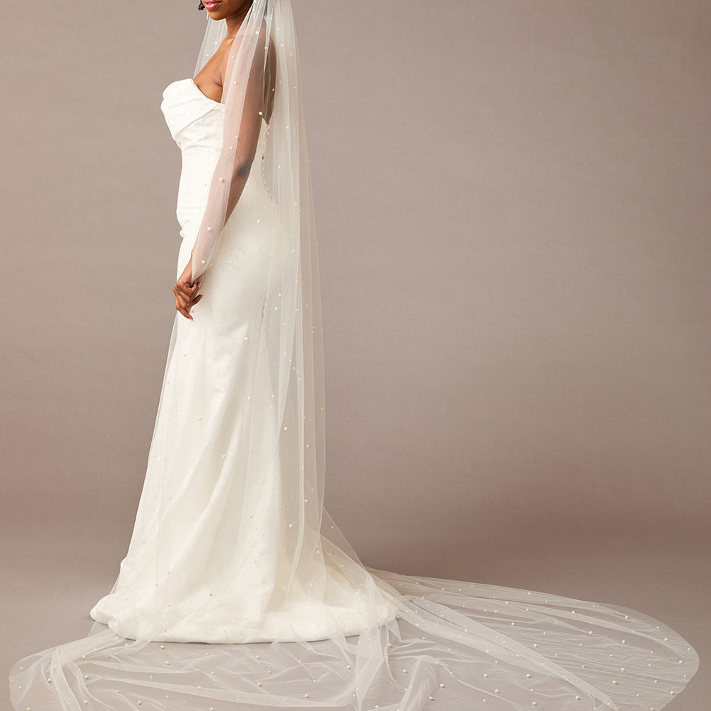 Pearl Scattered Cathedral Bridal Veil - Cassandra Lynne