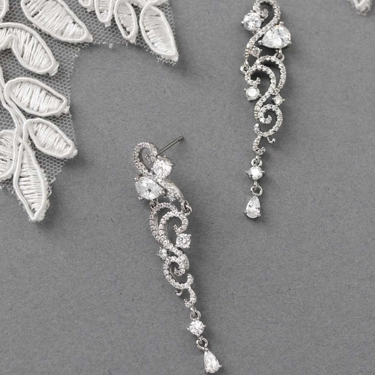 Scrolling CZ Wedding Earrings - earrings - Cassandra Lynne