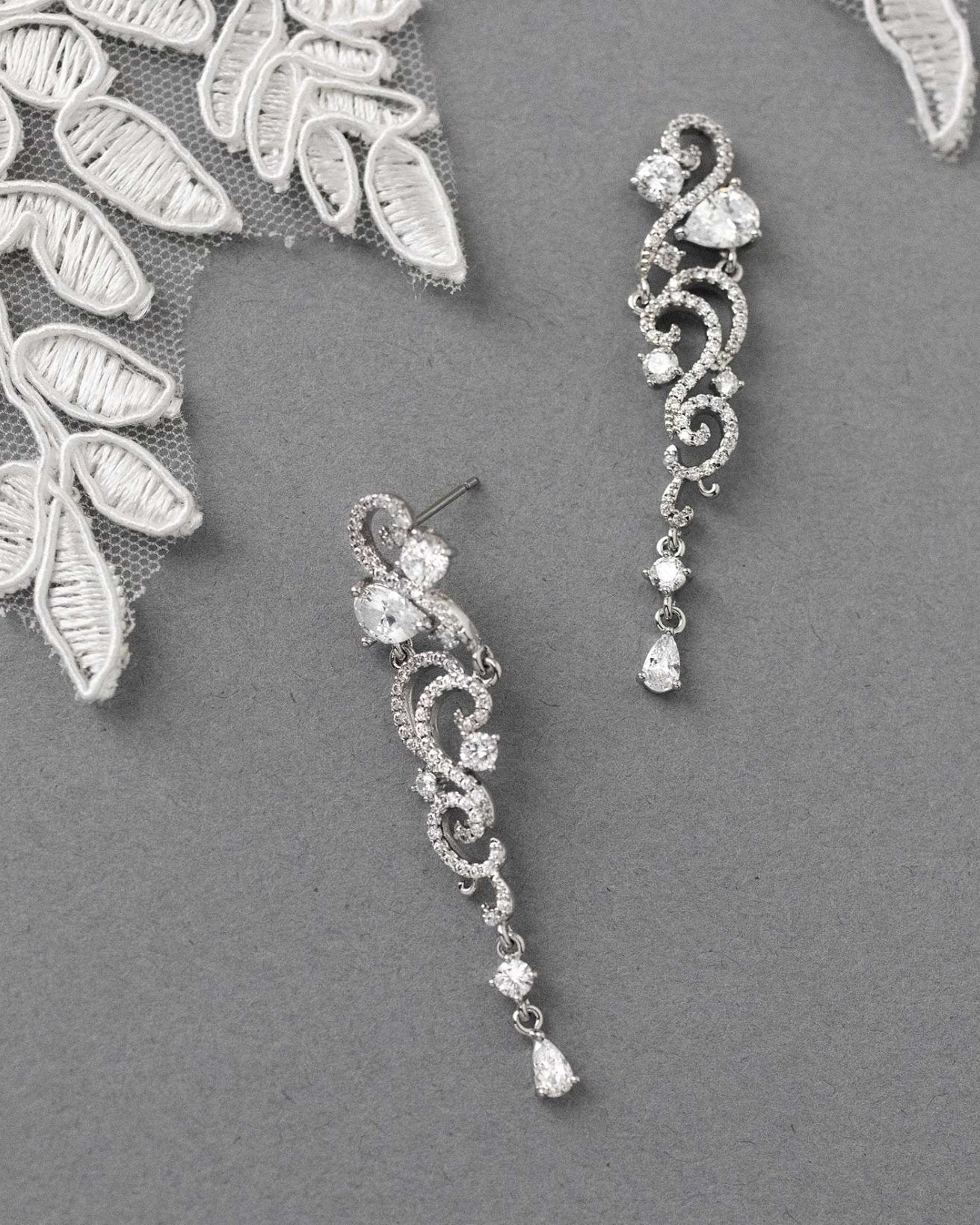 Scrolling CZ Wedding Earrings - earrings - Cassandra Lynne
