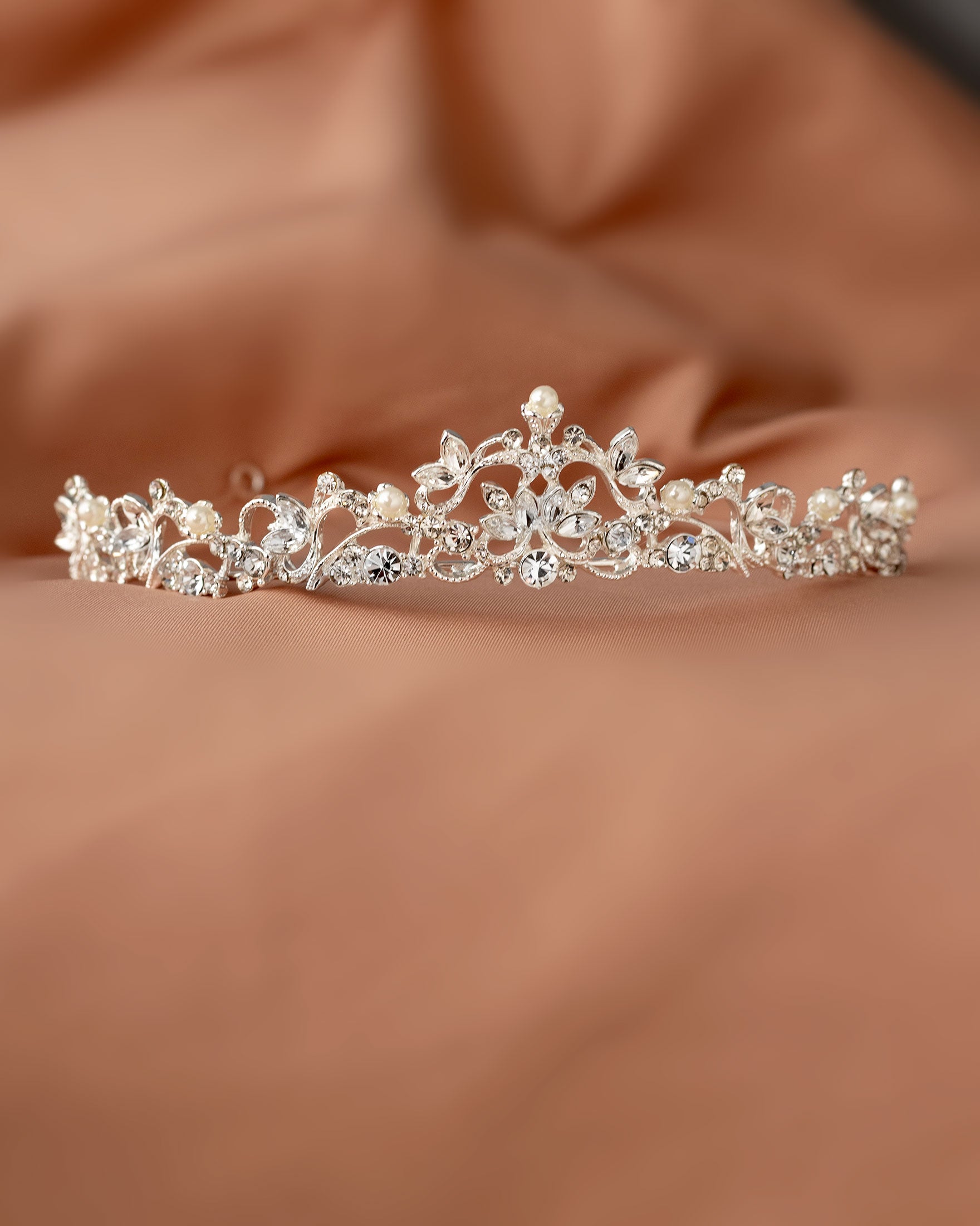 Scrolling Petite Pearl Tiara Silver - Cassandra Lynne