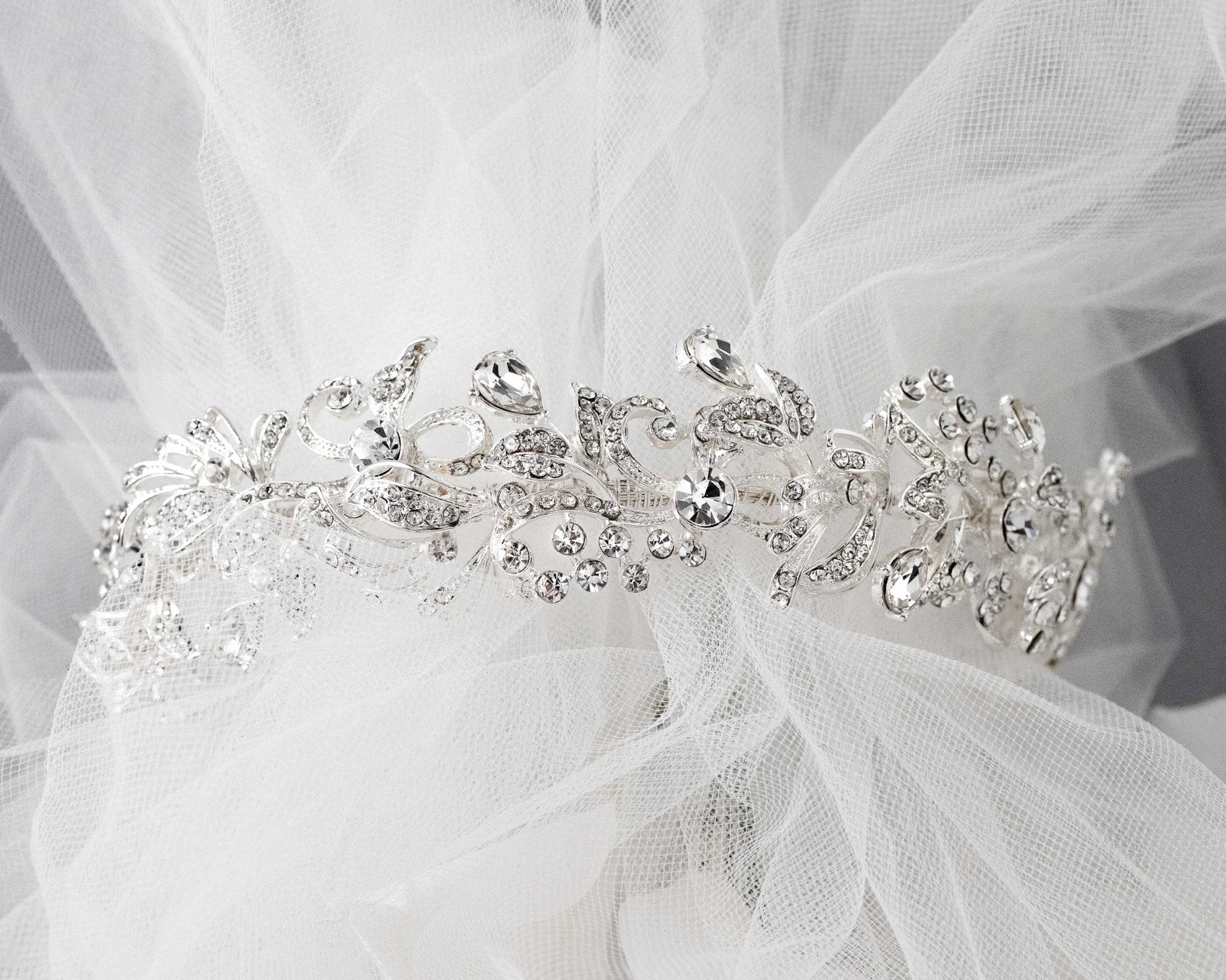 Scrolling Silver Crystal Bridal Headpiece - Headband - Cassandra Lynne