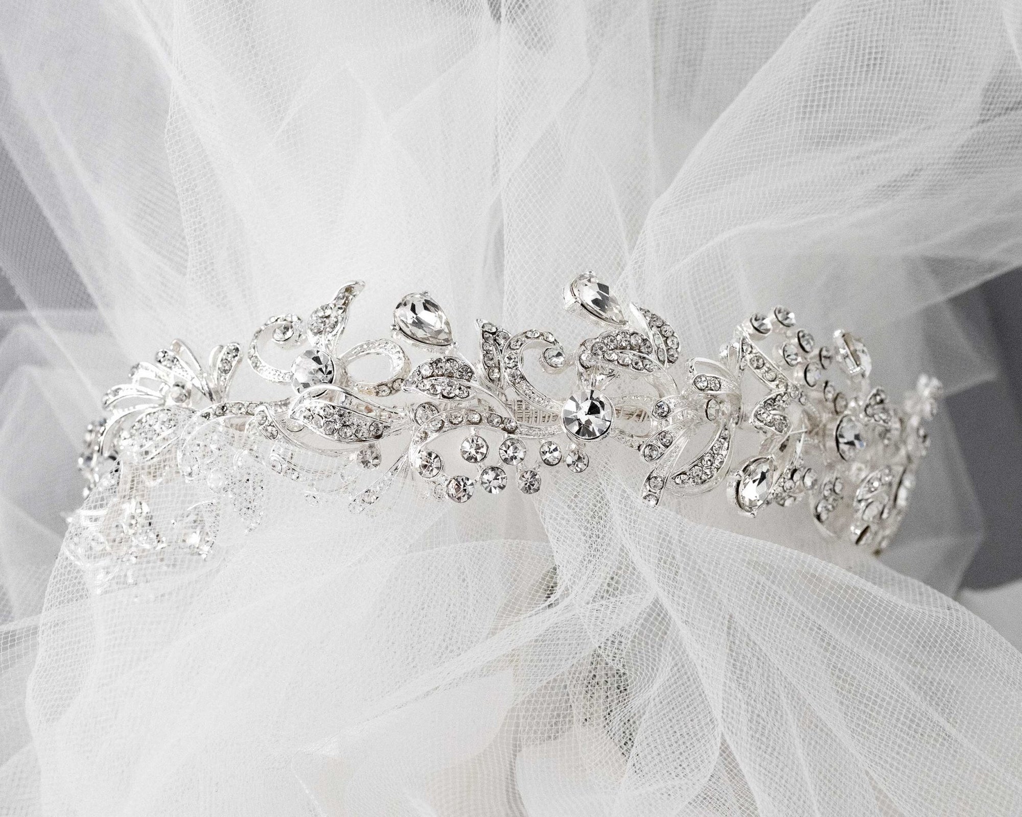 Scrolling Silver Crystal Bridal Headpiece - Headband - Cassandra Lynne