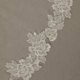 Sequined Lace Bridal Veil Royal Cathedral Length Decorative floral lace trim on a brown background