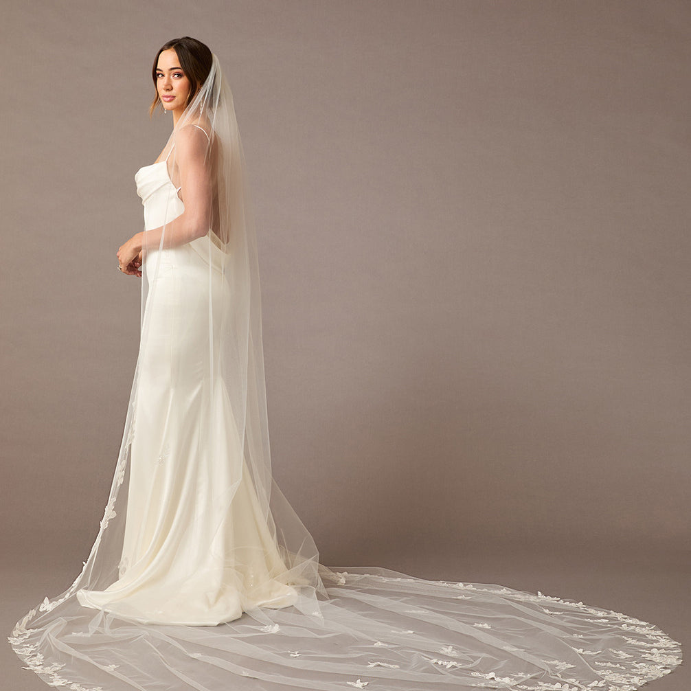 Cathedral Veil With Beaded Leaves - Cassandra Lynne