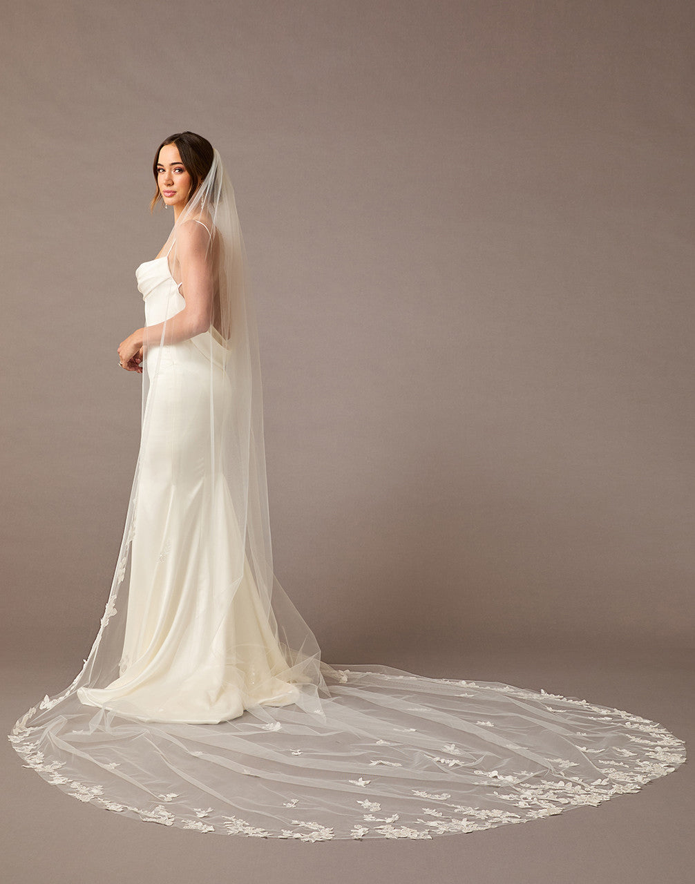 Cathedral Veil With Beaded Leaves - Cassandra Lynne