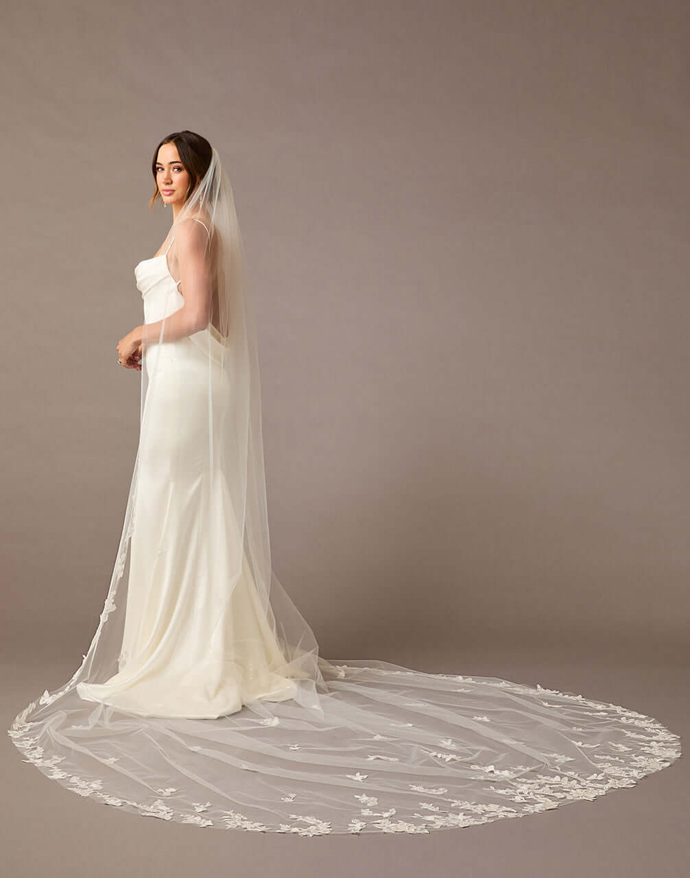 Cathedral Veil With Beaded Leaves - Cassandra Lynne