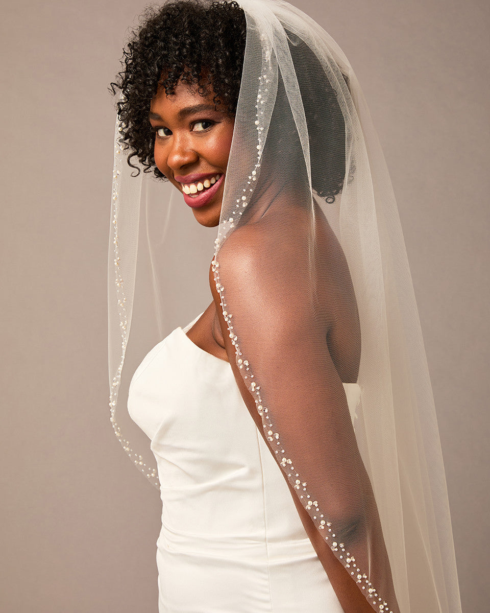 Pearl and Sequin Beaded Wedding Veil Fingertip length - Cassandra Lynne