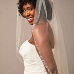 Pearl and Sequin Beaded Wedding Veil Fingertip length - Cassandra Lynne