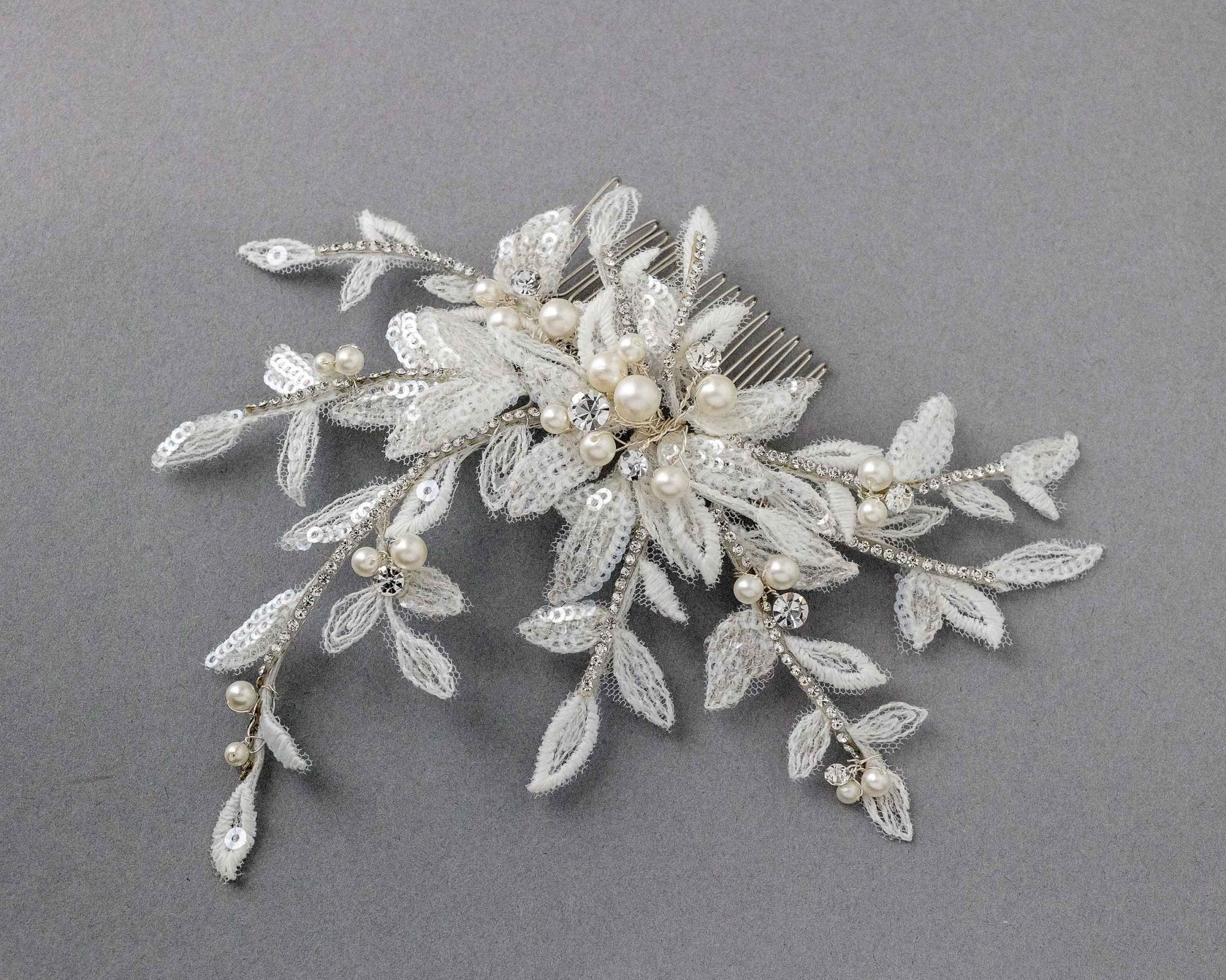 Sequined Lace Wedding Hair Flower in Ivory - Hair Comb - Cassandra Lynne
