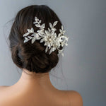 Sequined Lace Wedding Hair Flower in Ivory - Hair Comb - Cassandra Lynne