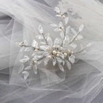 Sequined Lace Wedding Hair Flower in Ivory - Hair Comb - Cassandra Lynne