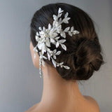 Sequined Lace Wedding Hair Flower in Ivory - Hair Comb - Cassandra Lynne