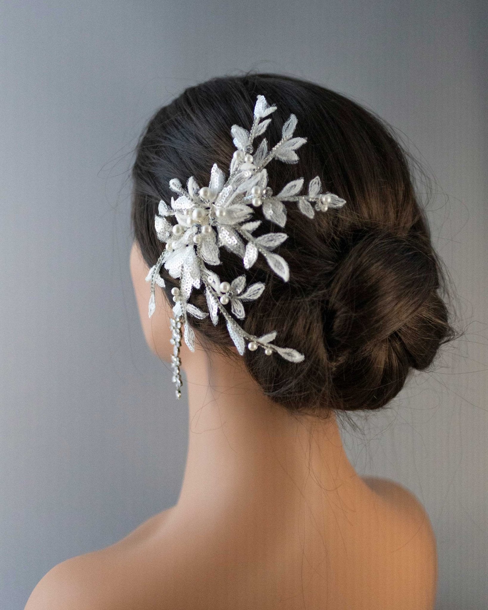 Sequined Lace Wedding Hair Flower in Ivory - Hair Comb - Cassandra Lynne