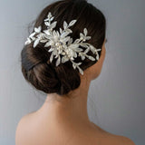 Sequined Lace Wedding Hair Flower in Ivory - Hair Comb - Cassandra Lynne